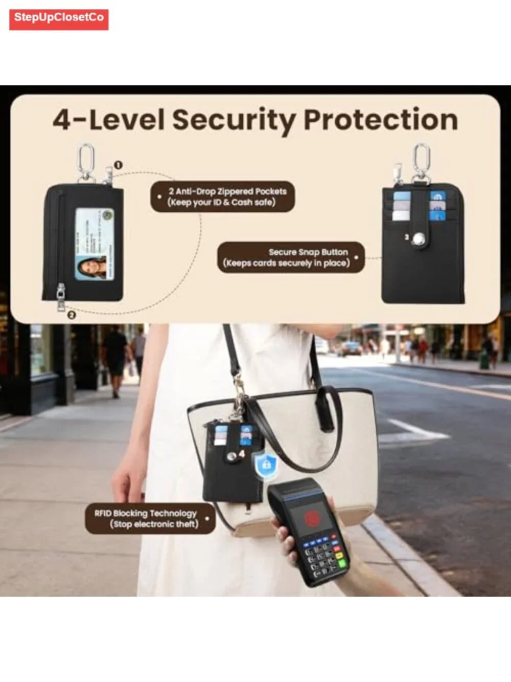 RFID Blocking Wristlet Wallet PU Leather 2-in-1 Card Holder with Adjustable